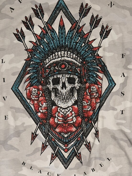 Affliction Other - Affliction Black Label ,Short Sleeve Tee with Teal, Red, White Graphic